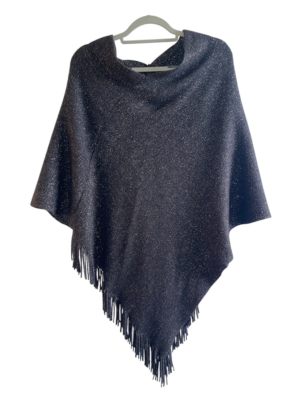 Sparkle Fringe Poncho - Black